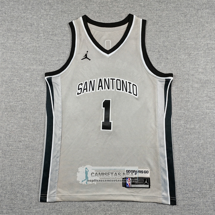 Camiseta Nino San Antonio Spurs Victor Wembanyama NO 1 Statement 2025-26 Gris